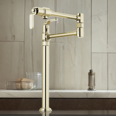 Click here to see Brizo 62744LF-PN Brizo Litze Deck Mount Pot Filler with Industrial Handles, Dual-Jointed, Swivel Spout, 4.0 GPM, Brilliance Polished Nickel - 62744LF-PN