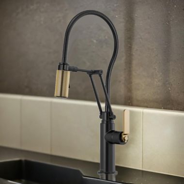 Click here to see Brizo 63144LF-BLGL Brizo Litze Single-Handle Articulating Faucet with Finished Hose, ADA, 1.8 GPM, Matte Black/Brilliance Luxe Gold - 63144LF-BLGL