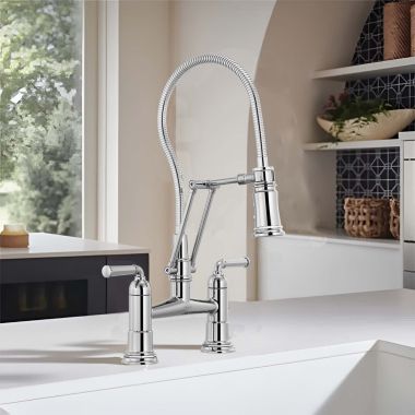 Click here to see  62174LF-PC Brizo Rook Two-Function Articulating Bridge Kitchen Faucet, MagneDock, ADA, 1.8 GPM, Polished Chrome - 62174LF-PC