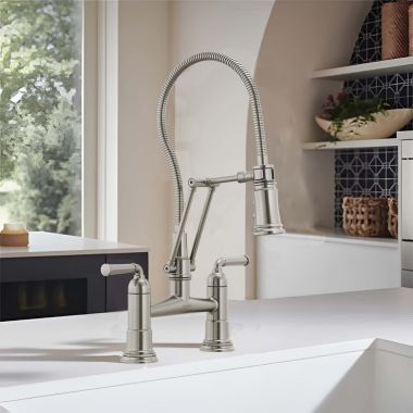 Click here to see  62174LF-SS Brizo Rook Two-Function Articulating Bridge Kitchen Faucet with Finished Hose, MagneDock, ADA, 1.8 GPM, Brilliance Stainless - 62174LF-SS