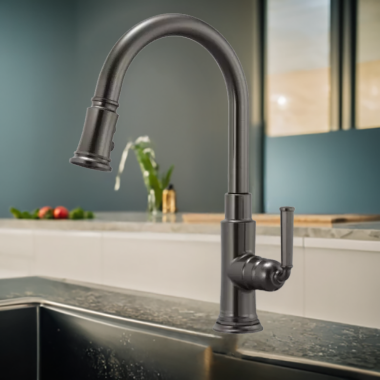 Click here to see Brizo 63074LF-SL Brizo Rook Pulldown Kitchen Faucet with Dual-Function Wand and MagneDock, Brilliance Luxe Steel - 63074LF-SL