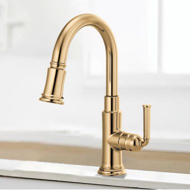 Click here to see Brizo 63974LF-PG Brizo Rook Single-Handle Pull-down Prep Faucet, MagneDock, Lever Handle, 1.8 GPM, Brilliance Polished Gold - 63974LF-PG