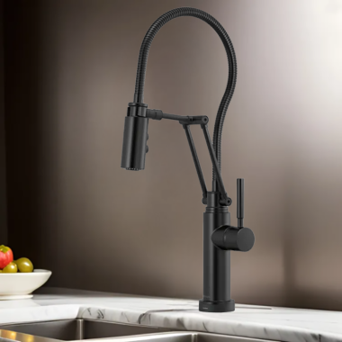 Click here to see Brizo 64121LF-BL Brizo Solna Single-Handle Articulating Kitchen Faucet with Finished Hose, SmartTouch, ADA, 1.8 GPM, Matte Black - 64121LF-BL
