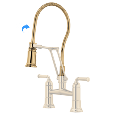 Click here to see Brizo RP100572PG Brizo Rook Articulating Bridge Kitchen Faucet Finished Hose and Sprayer Assembly, Brilliance Polished Gold - RP100572PG