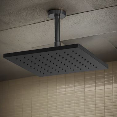 Click here to see Brizo 81399-BL Brizo Essential Matte Black 12in Single-Function Raincan Shower Head, Square, 1.75 GPM, Touch-Clean Nozzles, WaterSense - 81399-BL