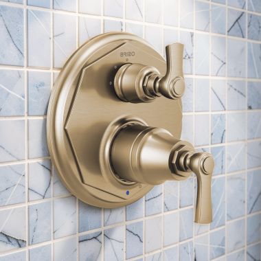 Click here to see  T75P560-GL Brizo Rook Pressure Balance Valve Trim with 3-Function Diverter Trim, Lever Handles, ADA, Brilliance Luxe Gold - T75P560-GL