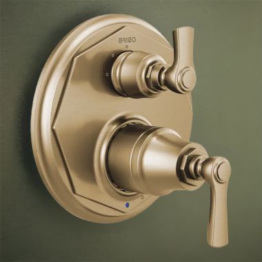 Click here to see Brizo T75P560-GL Brizo Rook Pressure Balance Valve Trim w/ 3-Function Diverter Trim, Lever Handles, Brilliance Luxe Gold - T75P560-GL