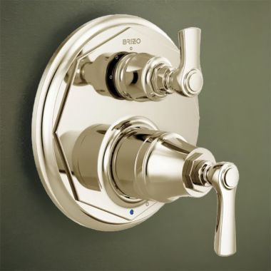 Click here to see Brizo T75P560-PN Brizo Rook Pressure Balance Valve Trim w/ 3-Function Diverter Trim, Lever Handles, Brilliance Polished Nickel - T75P560-PN
