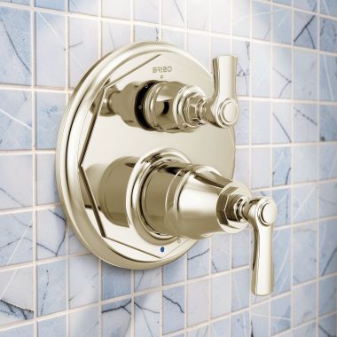 Click here to see DELTA FAUCETS COMPANY T75P660-PN Brizo Rook Pressure Balance Valve Trim w/ 6-Function Diverter Trim, Lever Handles, Brilliance Polished Nickel - T75P660-PN