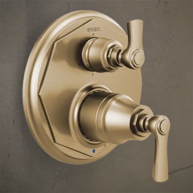 Click here to see Brizo T75P660-GL Brizo Rook Pressure Balance Valve Trim w/ 6-Function Diverter Trim, Lever Handles, Brilliance Luxe Gold - T75P660-GL