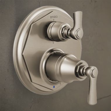 Click here to see Brizo T75P660-NK Brizo Rook Pressure Balance Valve Trim w/ 6-Function Diverter Trim, Lever Handles, Brilliance Luxe Nickel - T75P660-NK