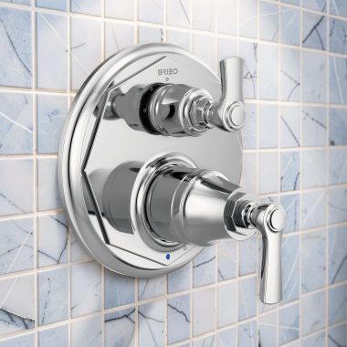 Click here to see DELTA FAUCETS COMPANY T75P660-PC Brizo Rook Pressure Balance Valve Trim w/ 6-Function Diverter Trim, Lever Handles, Polished Chrome - T75P660-PC