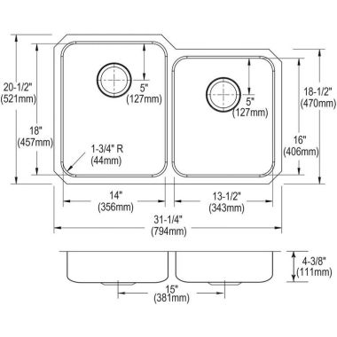 Click here to see Elkay ELUHAD312045R Elkay Lustertone Classic 31-1/4