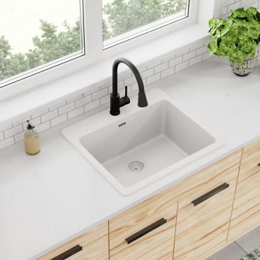 Click here to see Elkay ELG2522WH0 Elkay Quartz Classic White 25in x 22in x 9-1/2in Single Single Bowl Drop-in Sink with Rear Center Drain - ELG2522WH0