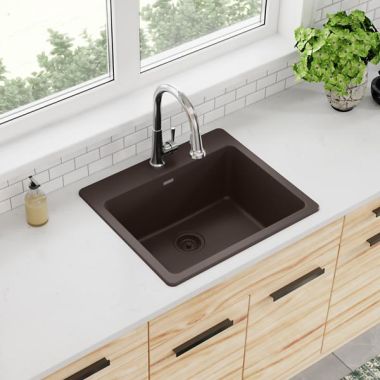 Click here to see Elkay ELG2522MC0 Elkay Quartz Classic Mocha 25in x 22in x 9-1/2in Single Single Bowl Drop-in Sink with Rear Center Drain - ELG2522MC0