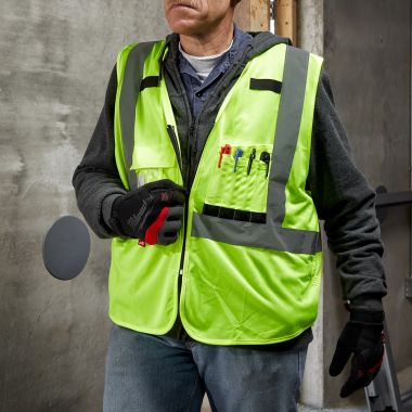 Click here to see Milwaukee 48-73-5024 Milwaukee 4XL/5XL High Visibility Yellow Safety Vest with 10 Pockets, Class 2 Type R - 48-73-5024 