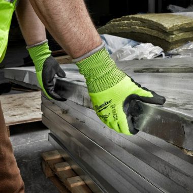 Click here to see Milwaukee 48-73-5081 Milwaukee Medium High Visibility Cut Level 4 Polyurethane Dipped Work Gloves - 48-73-8941