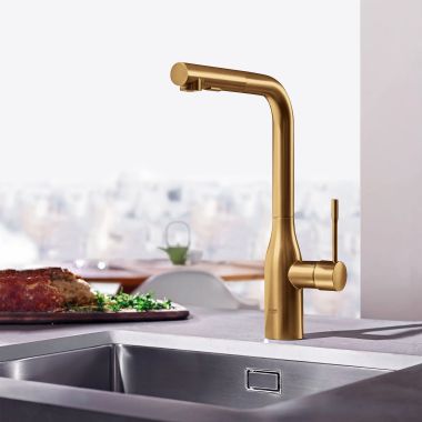 Click here to see  30271GN0 GROHE Essence 1.75 GPM Single-Handle Pull Out Kitchen Faucet, Brushed Cool Sunrise - 30271GN0