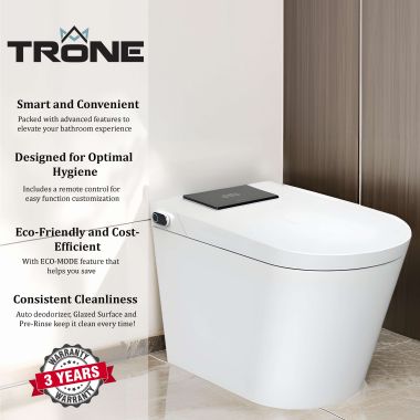 Click here to see Trone Plumbing STCM1 Trone Smart Bidet Toilet Combo with Toe Touch Sensor, Auto-Open/Close, Digital Display, Heated Seat, Night Light, Auto-Flush, 1.28 GPF, Classic White - STCM1.WH