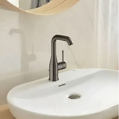 Click here to see Grohe 23486A0A GROHE Essence 1.2 GPM Single-Handle L-Size Bathroom Faucet, Solid Brass, Hard Graphite - 23486A0A
