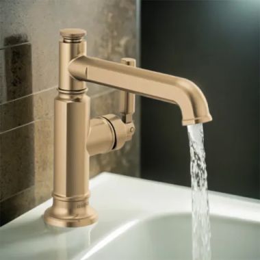 Click here to see Brizo 65076LF-GL-ECO Brizo Invari Single-Handle Deck-Mount Brilliance Luxe Gold Bathroom Faucet, 1.2 GPM, Single-Hole, Ceramic Cartridge - 65076LF-GL-ECO