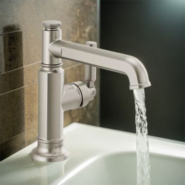 Click here to see Brizo 65076LF-NK Brizo Invari Single-Handle Deck-Mount Bathroom Faucet, 1.5 GPM, Ceramic Cartridge, Brilliance Luxe Nickel - 65076LF-NK