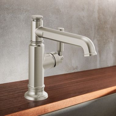 Click here to see Brizo 65076LF-NK-ECO Brizo Invari Single-Handle Deck-Mount Bathroom Faucet, Single-Hole, Ceramic Cartridge, 1.2 GPM, Brilliance Luxe Nickel - 65076LF-NK-ECO