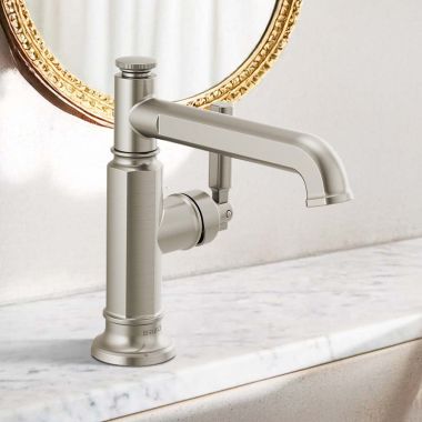 Click here to see Brizo 65076LF-NK-ECO Brizo Invari Single-Handle Deck-Mount Bathroom Faucet, Single-Hole, Ceramic Cartridge, 1.2 GPM, Brilliance Luxe Nickel - 65076LF-NK-ECO