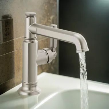 Click here to see Brizo 65076LF-NK-ECO Brizo Invari Single-Handle Deck-Mount Bathroom Faucet, 1.2 GPM, Ceramic Cartridge, Brilliance Luxe Nickel - 65076LF-NK-ECO