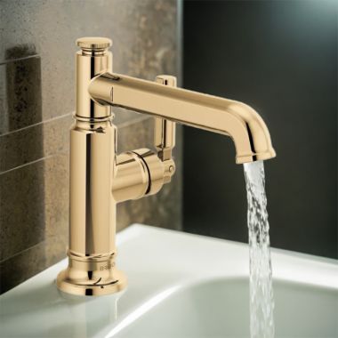 Click here to see Brizo 65076LF-PG Brizo Invari Single-Handle Deck-Mount Bathroom Faucet, 1.5 GPM, Ceramic Cartridge, Brilliance Polished Gold - 65076LF-PG