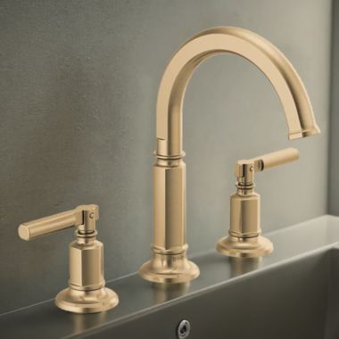 Click here to see Brizo 65376LF-GLLHP Brizo Invari Two-Handle Widespread Bathroom Faucet with Arc Spout, 1.5 GPM, Brilliance Luxe Gold - 65376LF-GLLHP