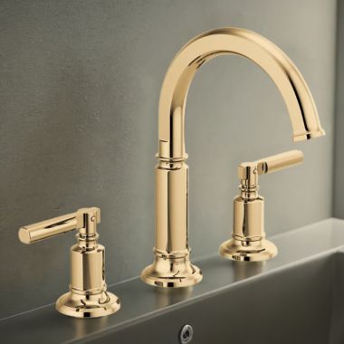 Click here to see Brizo 65376LF-PGLHP Brizo Invari Two-Handle Widespread Bathroom Faucet with Arc Spout, 1.5 GPM, Brilliance Polished Gold - 65376LF-PGLHP