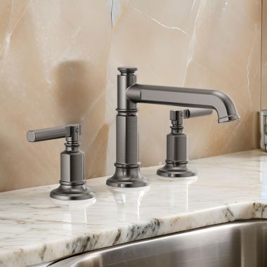 Click here to see Brizo 65377LF-SLLHP-ECO Brizo Invari Two-Handle Widespread Bathroom Faucet w/ Column Spout, Metal Pop-Up, Less Handles, 1.2 GPM, Brilliance Luxe Steel - 65377LF-SLLHP-ECO