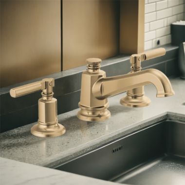 Click here to see Brizo 65378LF-GLLHP-ECO Brizo Invari Two-Handle Widespread Bathroom Faucet with Pop-Up, 1.2 GPM,  Brilliance Luxe Gold - 65378LF-GLLHP-ECO