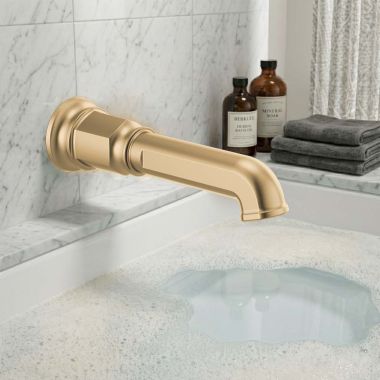 Click here to see Brizo RP100328PG Brizo Invari Wall Mounted Non-Diverter Tub Spout, Solid Brass, 1/2