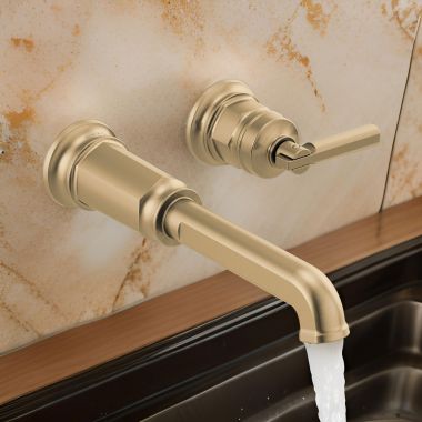 Click here to see Brizo T65776LF-GLLHP Brizo Invari Single-Handle Bathroom Faucet, Wall-Mount, Less Handle and Drain, 1.5 GPM, Brilliance Luxe Gold - T65776LF-GLLHP