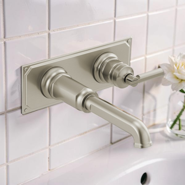 Click here to see Brizo T65776LF-NKLHP-ECO Brizo Invari Single-Handle Wall-Mount Bathroom Faucet, 1.2 GPM, WaterSense, Brilliance Luxe Nickel - T65776LF-NKLHP-ECO