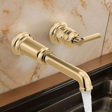 Click here to see Brizo T65776LF-PGLHP Brizo Invari Single-Handle Bathroom Faucet, Wall-Mount, Less Handle and Drain, 1.5 GPM, Brilliance Polished Gold - T65776LF-PGLHP