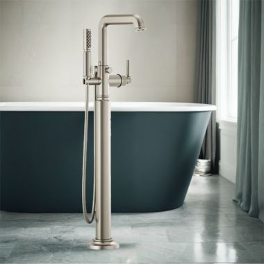 Click here to see Brizo T70176-NKLHP Brizo Invari Floor Mount Freestanding Tub Filler with Hand Shower, Brilliance Luxe Nickel - T70176-NKLHP