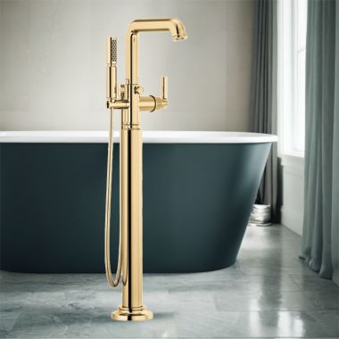 Click here to see Brizo T70176-PGLHP Brizo Invari Floor Mount Freestanding Tub Filler with Hand Shower, Brilliance Polished Gold - T70176-PGLHP