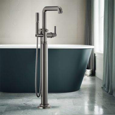 Click here to see Brizo T70176-SLLHP Brizo Invari Floor Mount Freestanding Tub Filler with Hand Shower, Brilliance Luxe Steel - T70176-SLLHP
