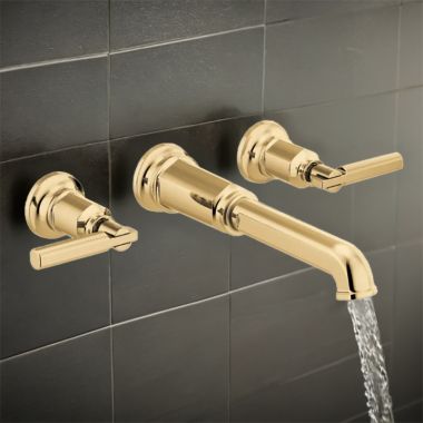 Click here to see Brizo T70476-PGLHP Brizo Invari Two-Handle Wall-Mount Tub Filler, Less Handles, 9.3 GPM, Brilliance Polished Gold - T70476-PGLHP