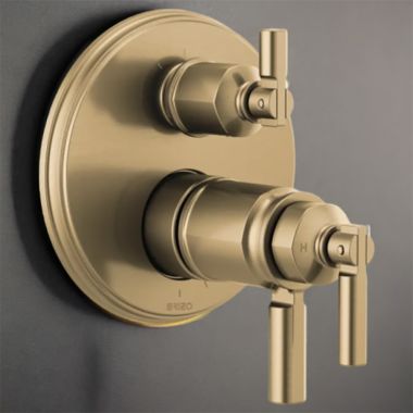 Click here to see Brizo T75576-GL Brizo Invari TempAssure Thermostatic Valve Trim with 3-Function Diverter, MultiChoice, ADA, Brilliance Luxe Gold - T75576-GL