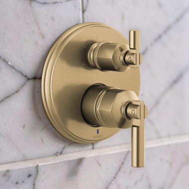 Click here to see Brizo T75P676-GLLHP Brizo Invari Pressure Balance Valve Trim with 6-Function Diverter Trim, Less Handles, Luxe Gold - T75P676-GLLHP