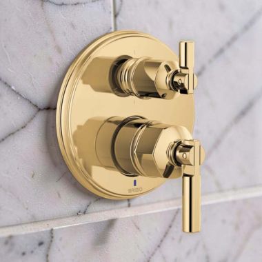 Click here to see Brizo T75P676-PGLHP Brizo Invari Pressure Balance Valve Trim with 6-Function Diverter Trim, Less Handles, Brilliance Polished Gold - T75P676-PGLHP