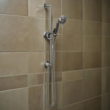 Click here to see Brizo 88735-SL Brizo Litze Slide Bar Hand Shower with Wheel Handles, Three Functions, H2OKinetic, 1.75 GPM, Brilliance Luxe Steel - 88735-SL
