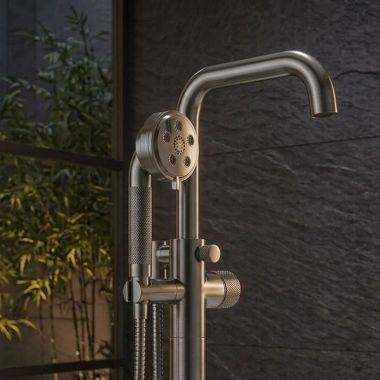Click here to see Brizo RP90054SL Brizo Litze 3in H2Okinetic Multi-Function Hand Shower with Dual-Check Valve, 1.75 GPM, Round, WaterSense, Brilliance Luxe Steel - RP90054SL