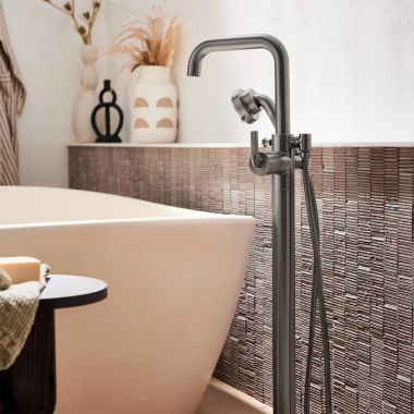 Click here to see Brizo T70135-SLLHP Brizo Litze Single-Handle Freestanding Tub Filler with H2Okinetic Hand Shower, Single-Hole, 1.75 GPM, WaterSense, Brilliance Luxe Steel - T70135-SLLHP