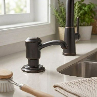 Click here to see  RP100735RB Delta Cassidy 3-5/8in Venetian Bronze Metal Soap Dispenser with Refill Funnel, 13oz Capacity - RP100735RB