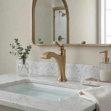 Click here to see Delta 556-CZLPU-LHP-DST Delta Dorval Single-Handle Bathroom Faucet, Less Handle, Less Pop-Up, 1.2 GPM, Champagne Bronze - 556-CZLPU-LHP-DST